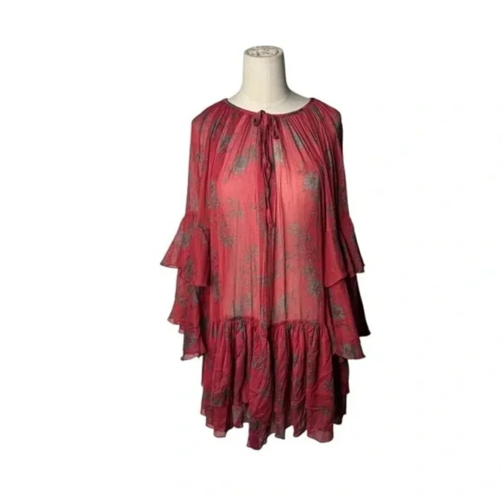 Free People Sunsetter Dress Red Floral Pattern Size XS
